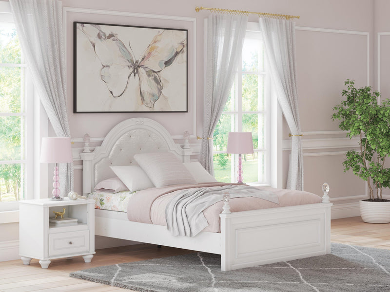 Maylilly Full Upholstered Panel Bed, Dresser, Mirror and Nightstand