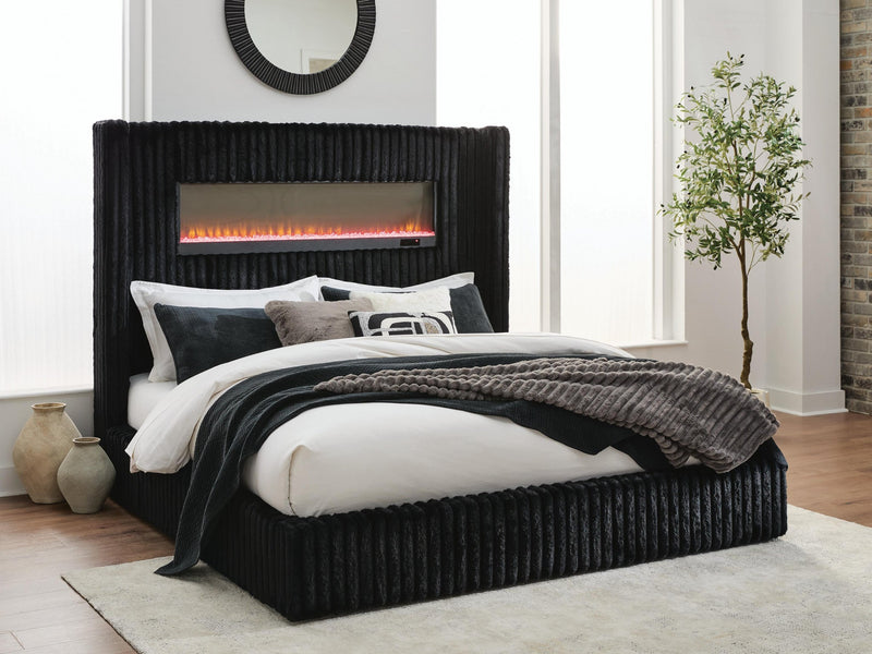 Tayleena King Upholstered Bed with Fireplace and Wireless Audio