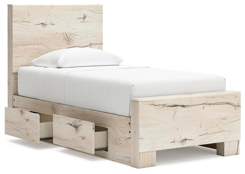 Lawroy Twin Panel Bed with Storage, Dresser, Mirror and Nightstand
