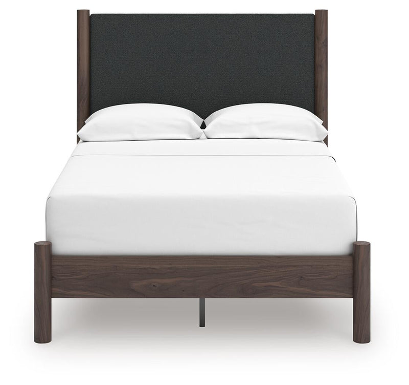 Cadmori Full Upholstered Panel Platform Bed, Dresser, Mirror and Nightstand