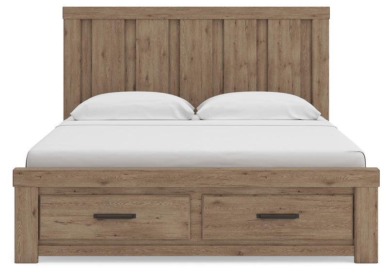 Garistyn King Panel Storage Bed. Dresser, Mirror and Nightstand