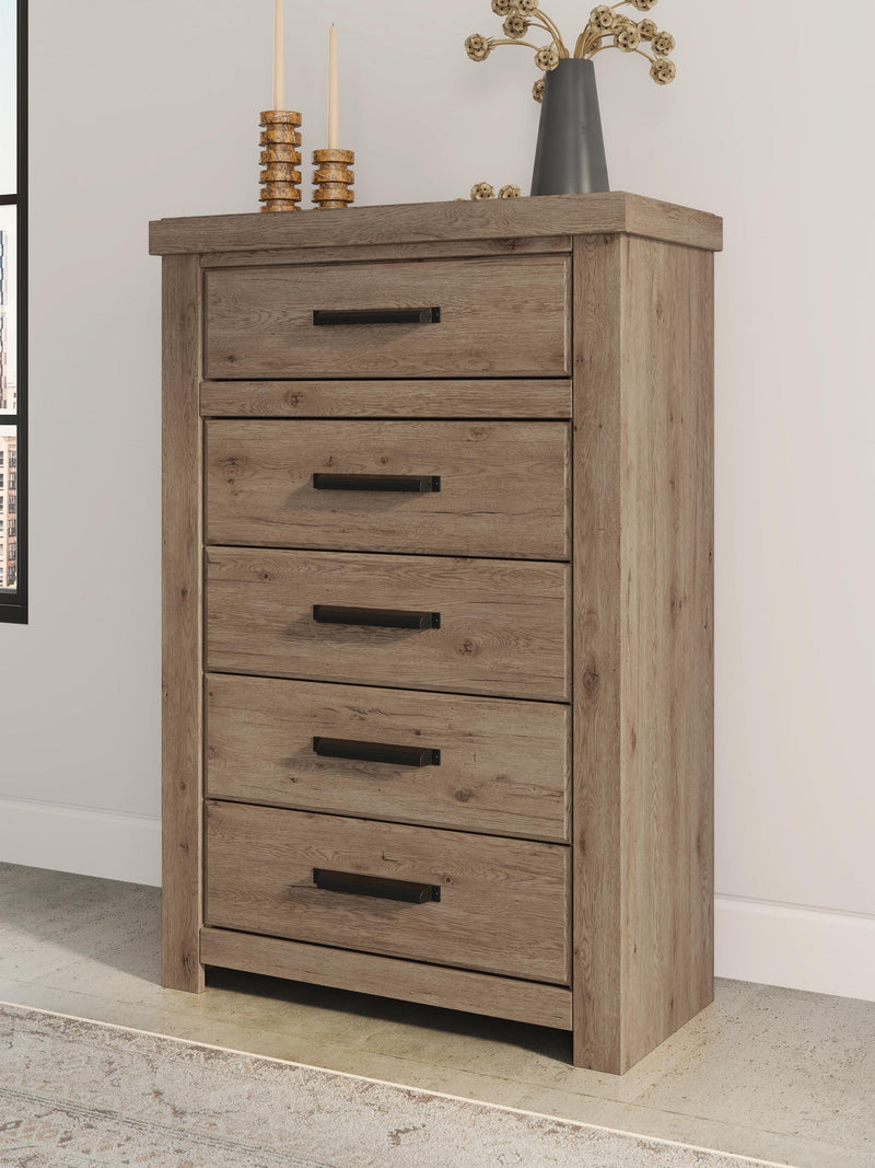 Garistyn King Panel Storage Bed, Dresser, Mirror, Chest and Nightstand